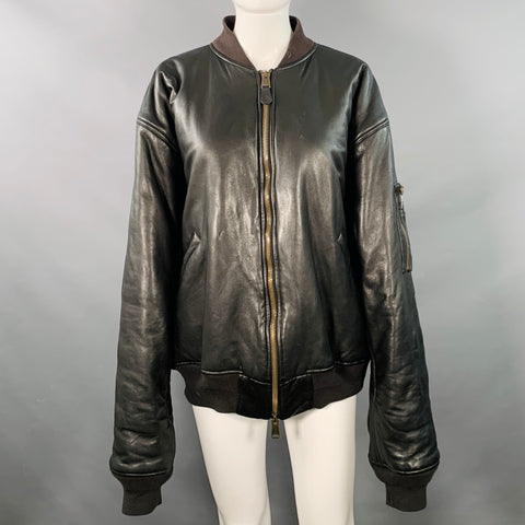 BALENCIAGA 2024 Size S Black Lambskin Leather Oversized Bomber Jacket