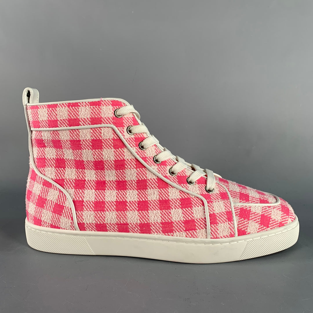 CHRISTIAN LOUBOUTIN Size 9 Pink White Checkered Fabric High  display picture 1