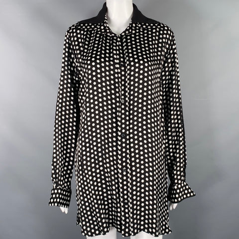 PLAN C Size XS Black White Viscose Polka Dot Oversized Shirt