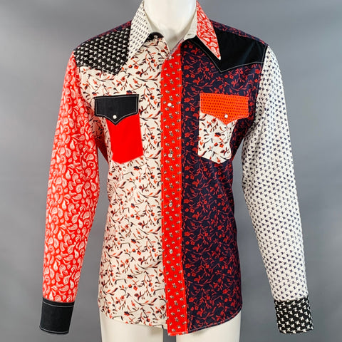 CALVIN KLEIN COLLECTION Size S Multi Color Patchwork Bandana Cotton Long Sleeve Shirt