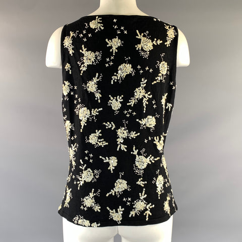 OSCAR DE LA RENTA Size L Black White Silk Blend Beaded Tank Casual Top