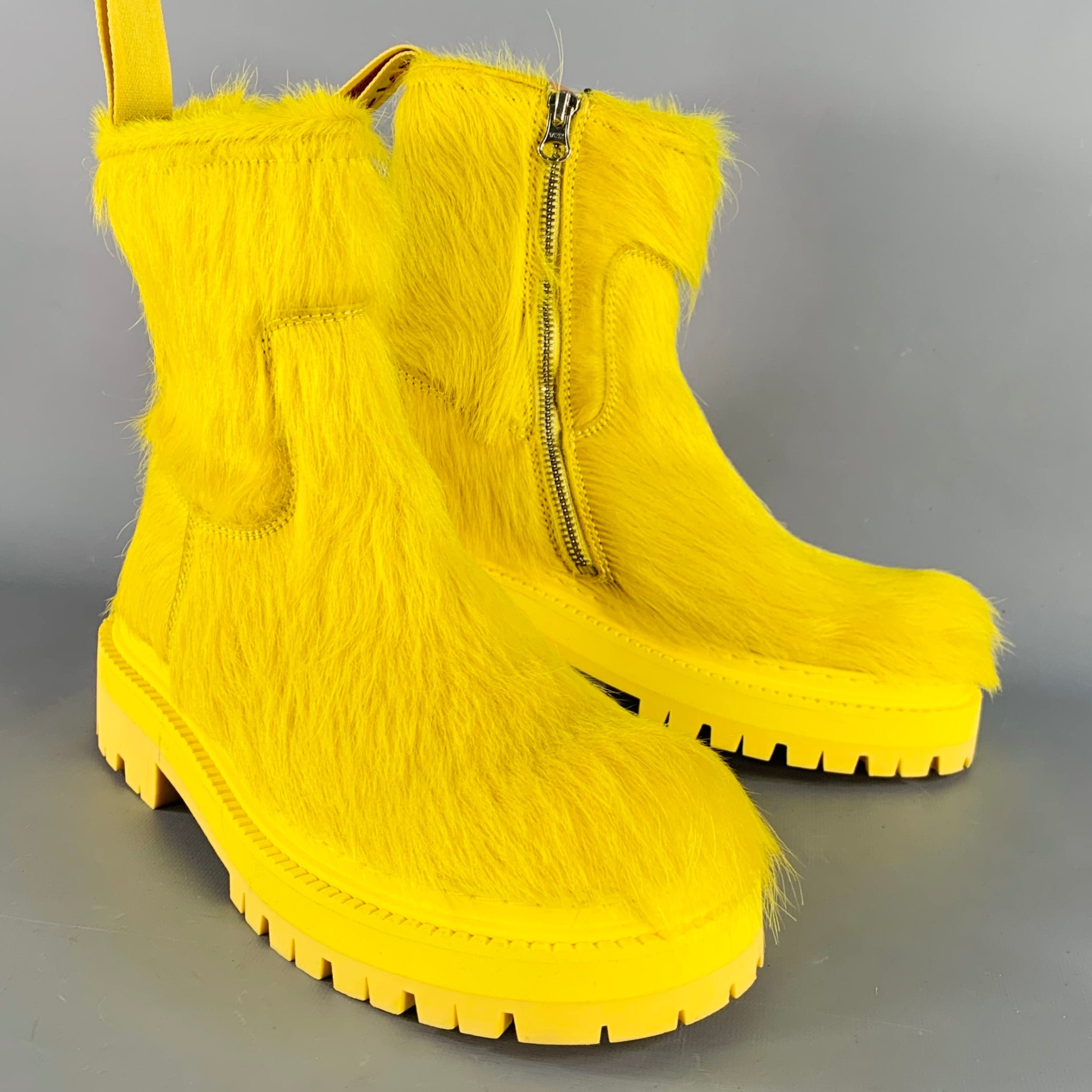 YELLOW ブーツ　L CAMPERLAB Size 7 Yellow Textured Leather Calf Hair Side Zipper
