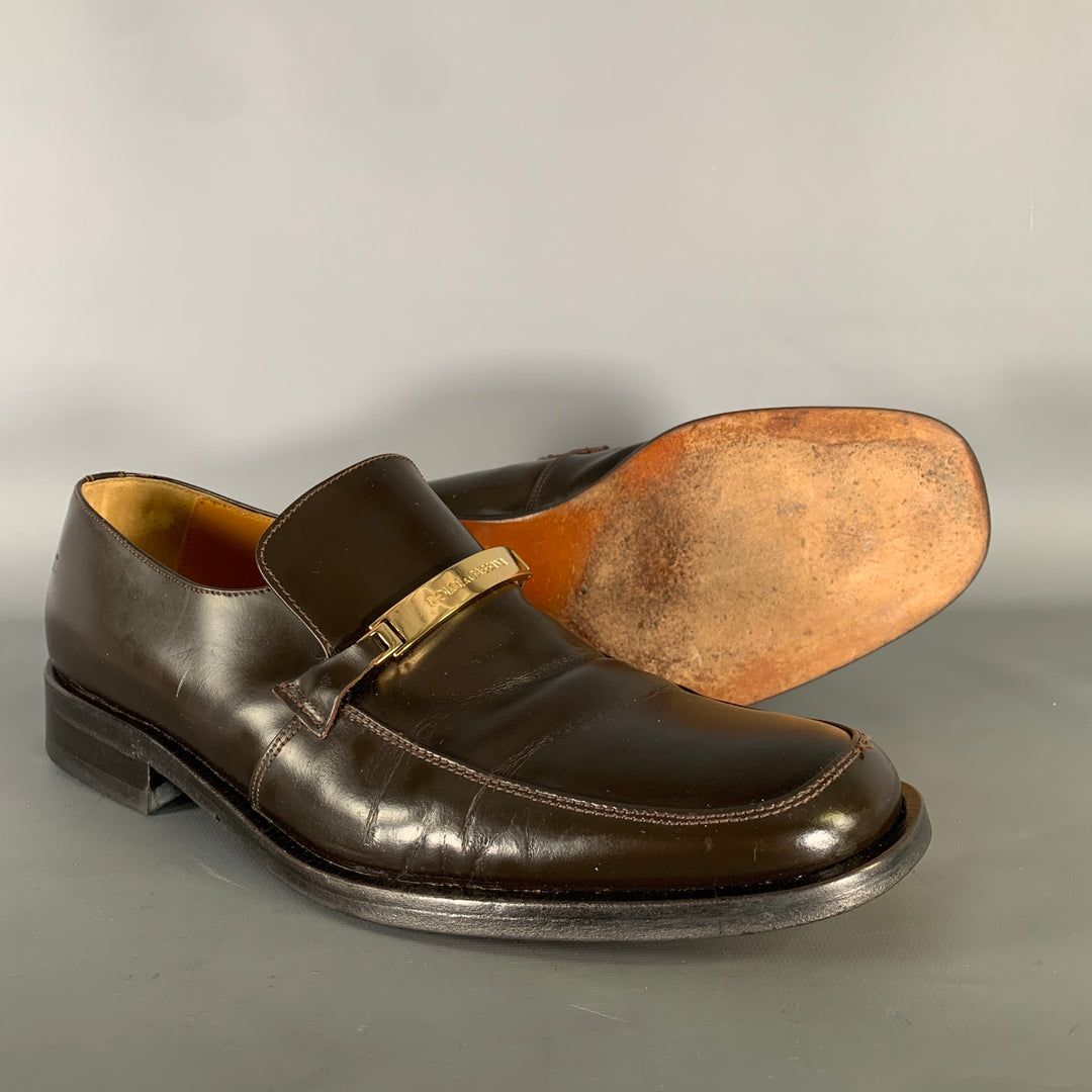 DOLCE & GABBANA Size 9 Brown Gold Leather Loafers