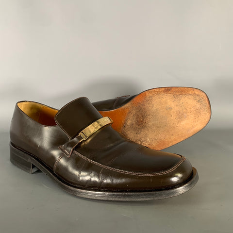 DOLCE & GABBANA Size 9 Brown Gold Leather Loafers