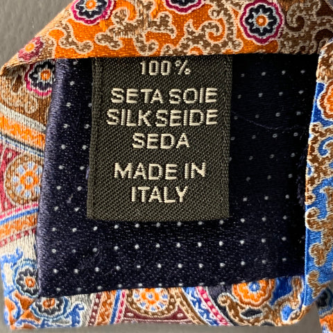 Cravate en satin de soie à motif cachemire multicolore bleu ERMENEGILDO ZEGNA