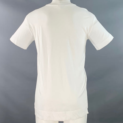 HELMUT LANG Size S White Silver Distressed Graphic Cotton Blend Crew Neck T-shirt