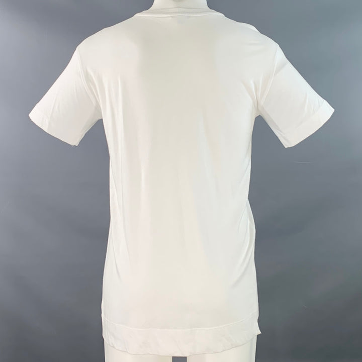 HELMUT LANG Size S White Silver Distressed Graphic Cotton Blend Crew Neck T-shirt