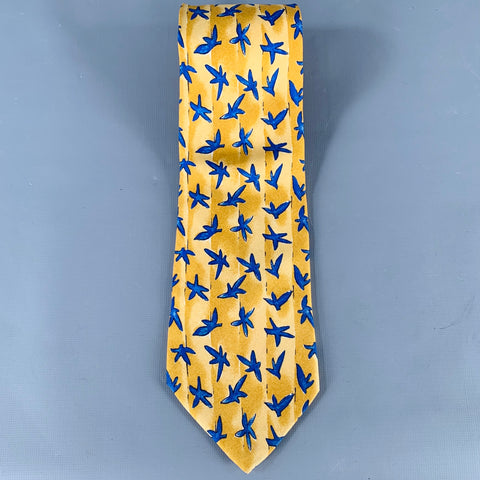 YVES SAINT LAURENT Yellow Blue Stars Silk Tie