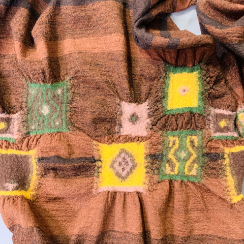 KAPITAL Brown Multi Color Felted Squares Wool Scarf
