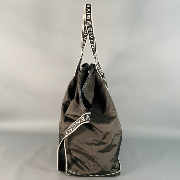 GIVENCHY Black White Logo Nylon Foldable Zip Up Tote Bag