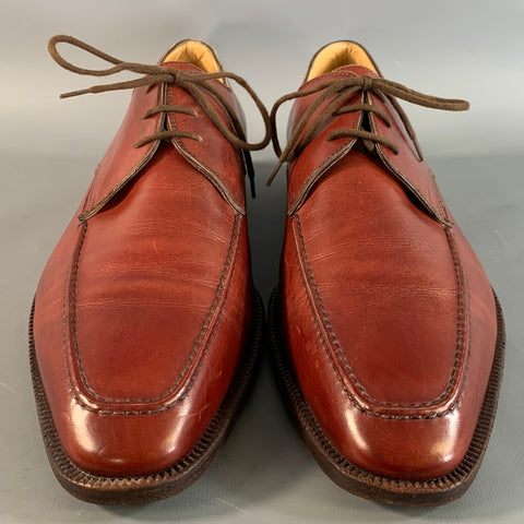 GRAVATI Size 9.5 Burgundy 16609 Solid Leather Derby Lace Up Shoes