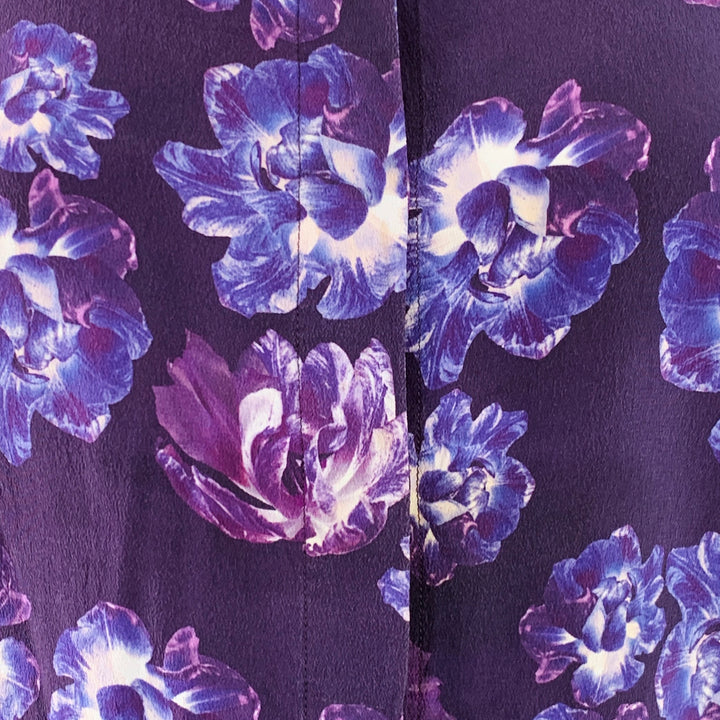 SALVATORE FERRAGAMO Size 6 Purple White Crepe Floral Hidden Buttons Shirt
