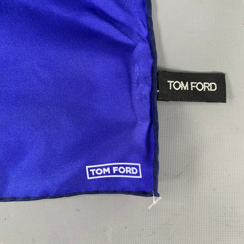 TOM FORD Blue Black Logo Silk Pocket Square