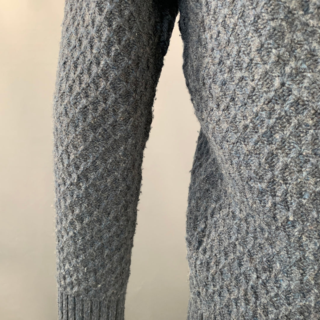 CIRCOLO Size M Blue Grey Diamond Cable Knit Merino Wool Crew Neck Sweater