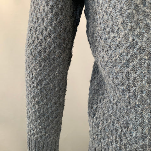 CIRCOLO Size M Blue Grey Diamond Cable Knit Merino Wool Crew Neck Sweater