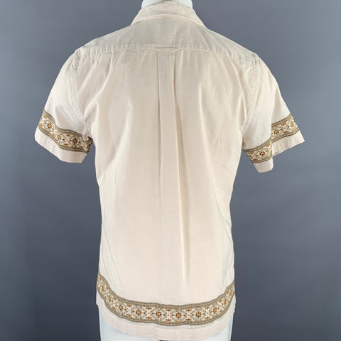 TODD SNYDER Size S Beige Embroidery Cotton Camp Short Sleeve Shirt