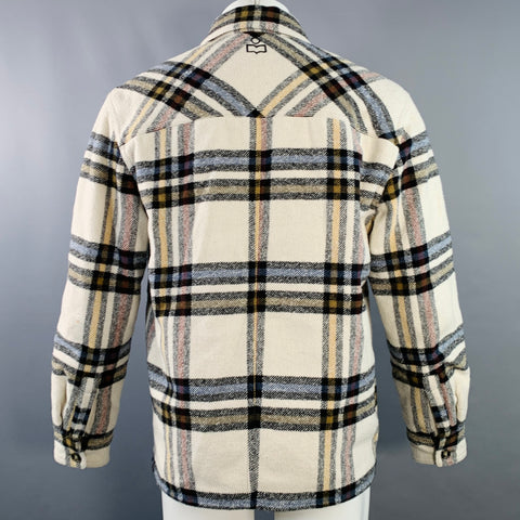 ISABEL MARANT ETOILE Size XS Cream Plaid Polyester Oversized Flannel Shirt Jacket