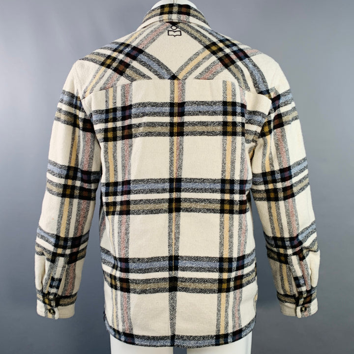ISABEL MARANT ETOILE Size XS Cream Plaid Polyester Oversized Flannel Shirt Jacket