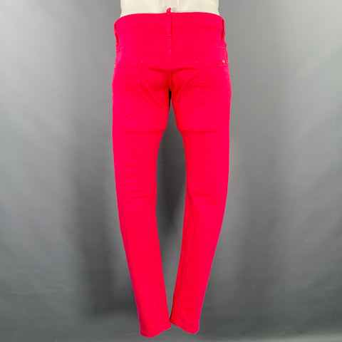 DSQUARED2 Size 34 Pink Fuchsia Distressed Cotton Blend Button Fly Jeans