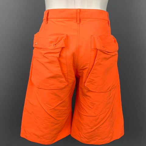 NICK WOOSTER x PAUL & SHARK  Size 32 Neon Orange  Polyethylene / Nylon Patch Pockets Cargo Shorts