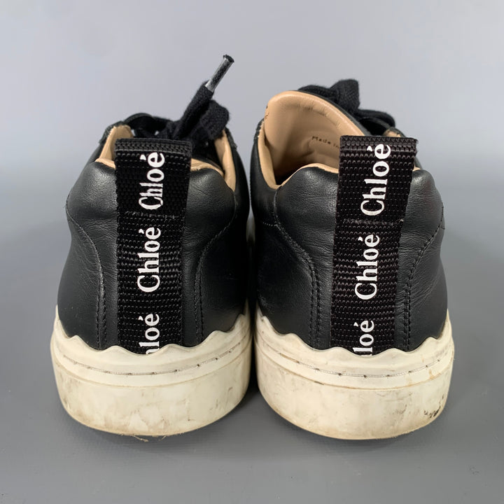 CHLOE Size 8 Black Leather Lace Sneakers