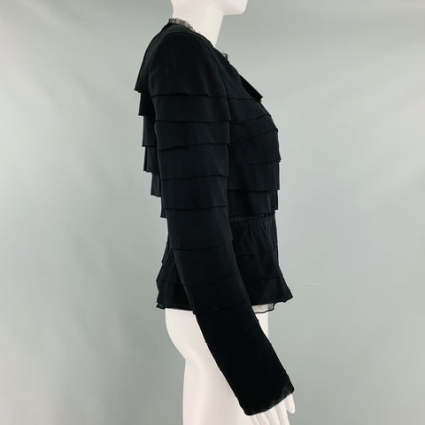 NINA RICCI Size 6 Black Silk Layered  Blazer