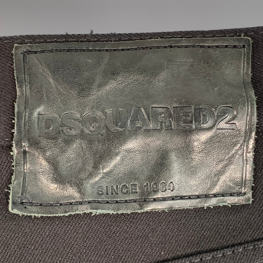 DSQUARED2 Size 34 Black Silver Denim Zippers Button Fly Biker Casual Pants