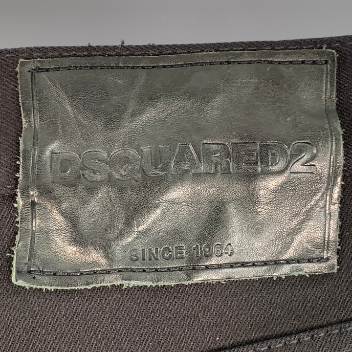 DSQUARED2 Size 34 Black Silver Denim Zippers Button Fly Biker Casual Pants