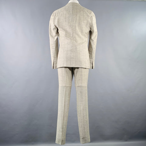 BOGLIOLI Size 38 Regular Taupe Grey Stripe Silk Blend Peak Lapel Suit