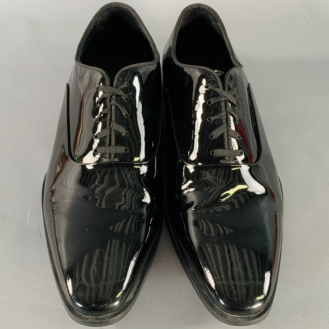 SUITSUPPLY Size 8.5 Black Patent Leather Tuxedo Oxford Lace-Up Shoes
