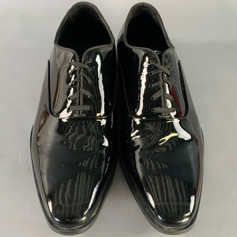 SUITSUPPLY Size 8.5 Black Patent Leather Tuxedo Oxford Lace-Up Shoes