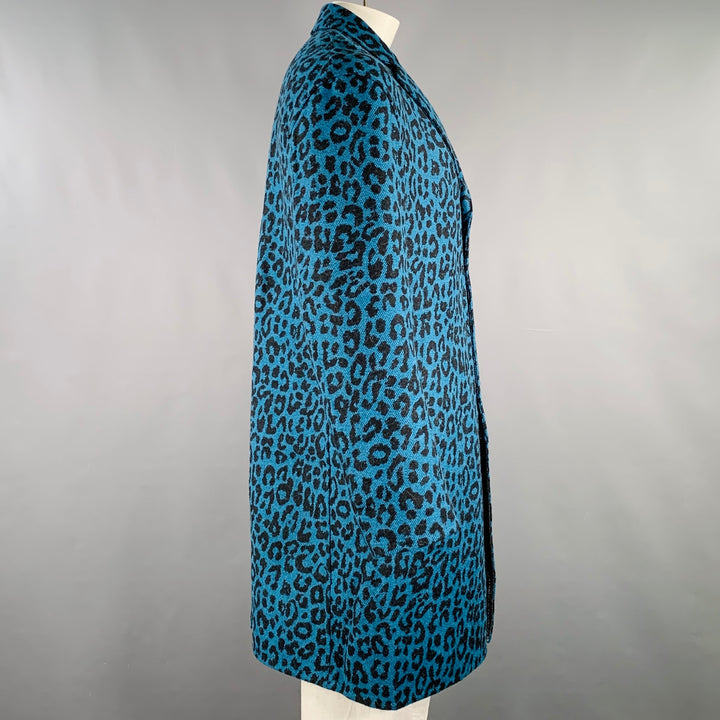 PAUL SMITH Size 42 Blue Black Animal Print Wool Alpaca Coat