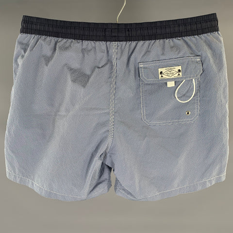 CUISSE DE GRENOUILLE Size M Navy White Blue Checkered Drawstring Swim Trunks