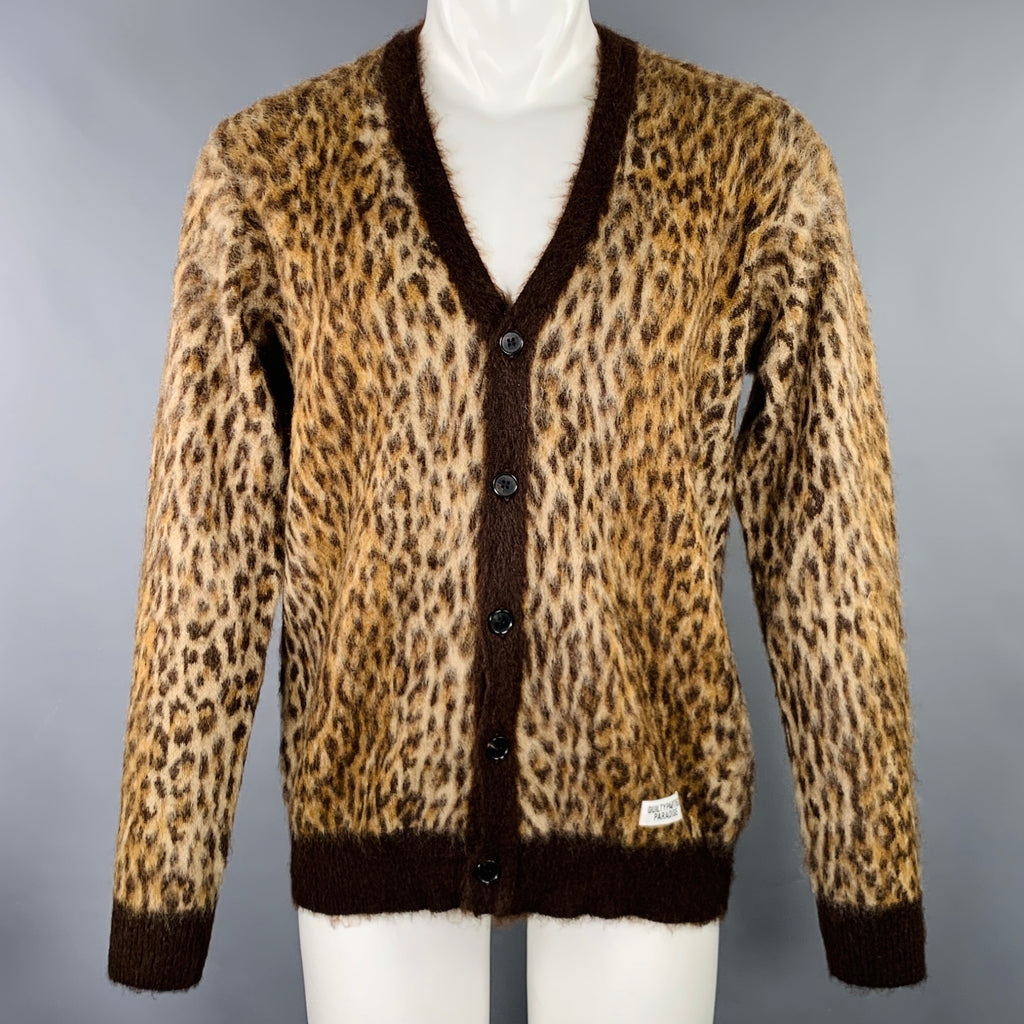 WACKO MARIA Size M Brown Beige Animal Print Mohair Blend V-Neck