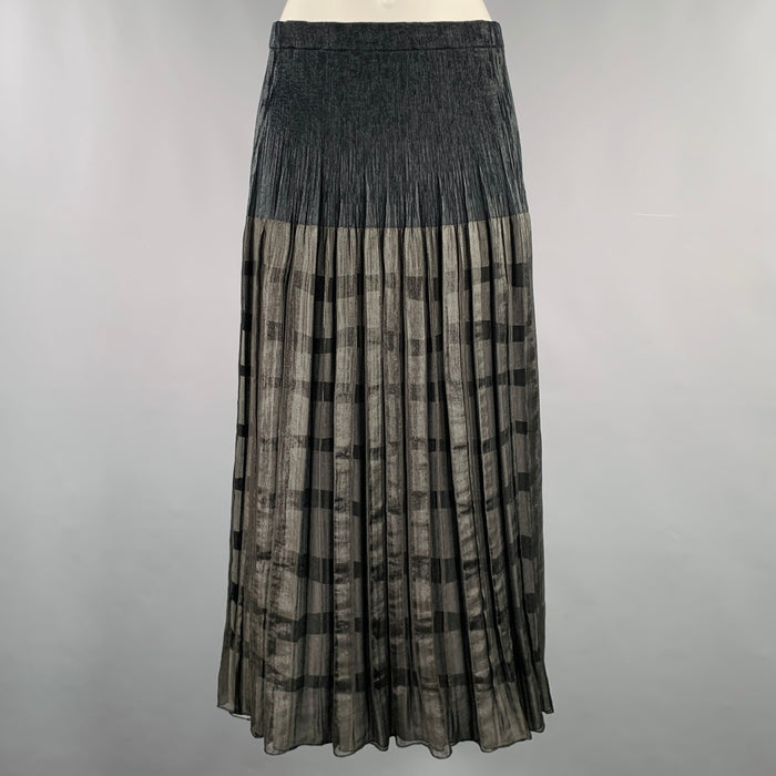 ISSEY MIYAKE Size M Black Grey Polyester Blend Stripe Pleated Long Skirt