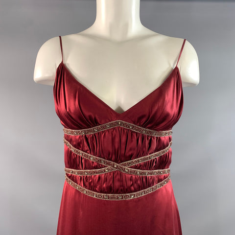 BADGLEY MISCHKA Size 6 Burgundy Gold Maxi Dress
