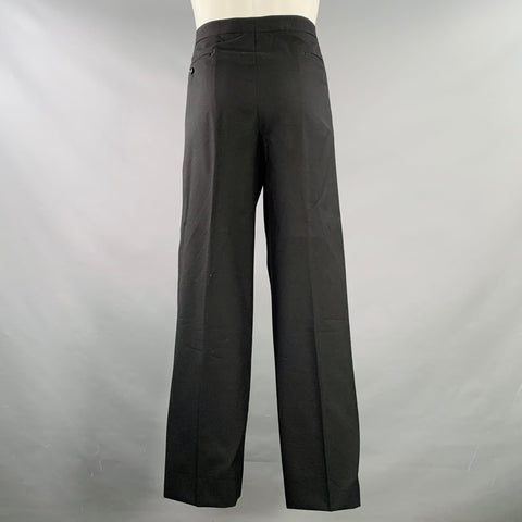 VINTAGE Size 35 Black Pleated Wool Tuxedo Dress Pants