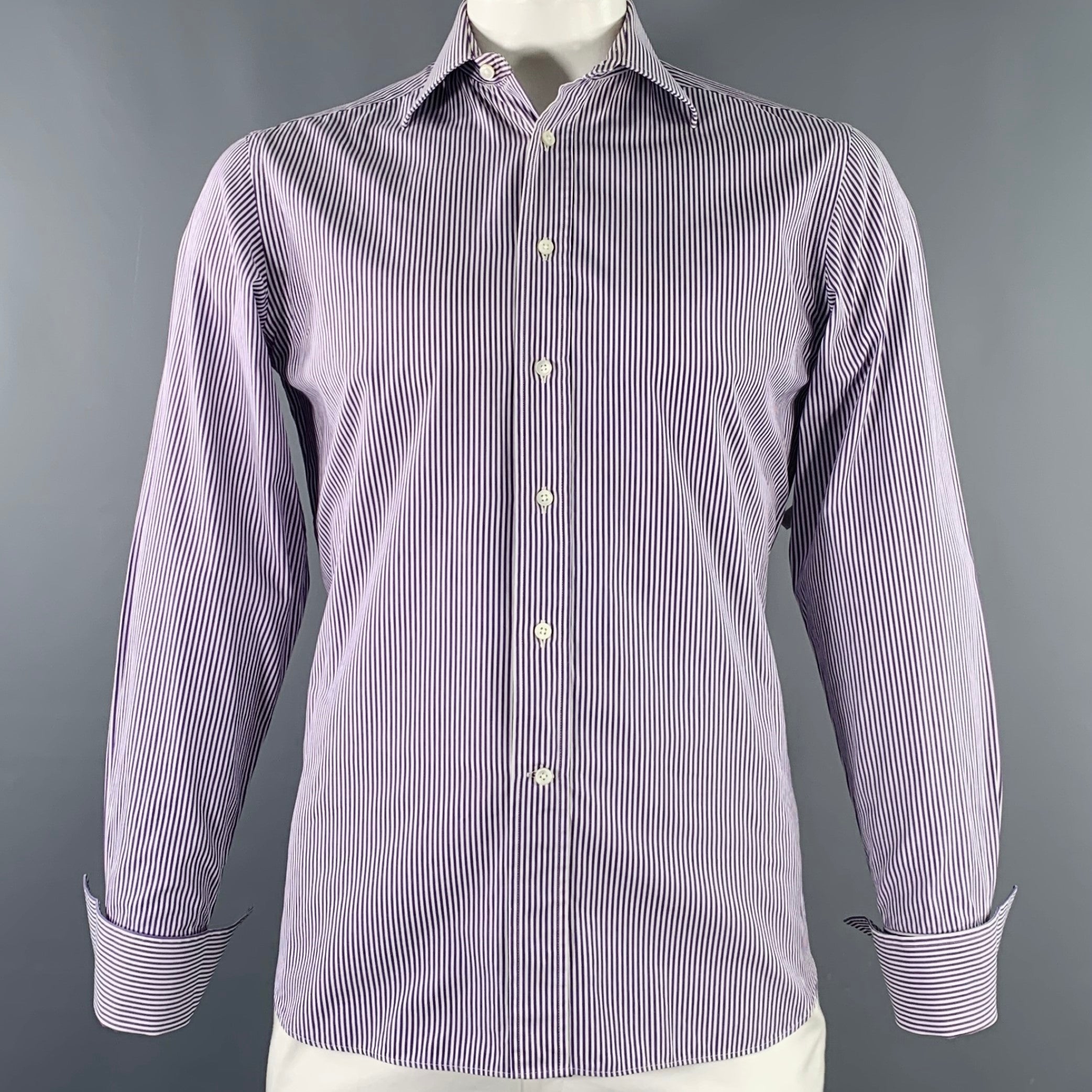 Canali Long Sleeve Button Up Dress Shirt Striped selling Purple Size 17