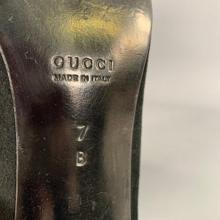GUCCI Size 7 Black Suede Square Toe Pumps