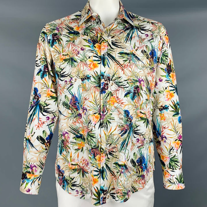 ROBERT GRAHAM Size L White Multi-Color Print Cotton Button Up Long Sleeve Shirt