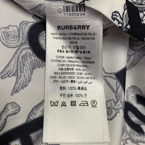 BURBERRY Size XS White Black Print Silk Camp Short Sleeve Shirt