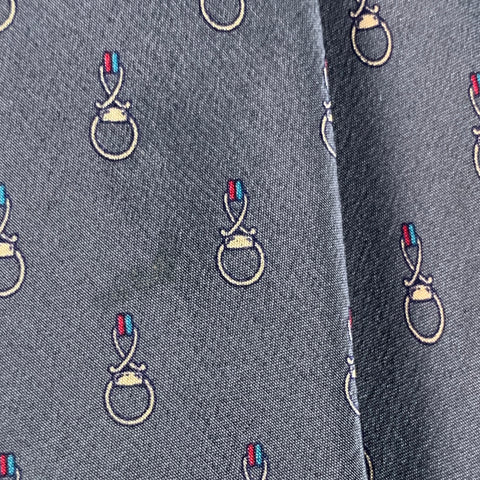 CELINE Charcoal Grey Gold Equestrian Silk Twill Tie
