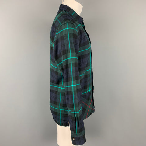 PAUL SMITH Size L Navy Green Plaid Cotton Button Up Long Sleeve Shirt