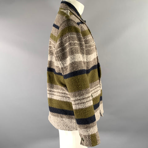 TODD SNYDER Size M Tan Olive Textured Stripe Cotton Chore Jacket