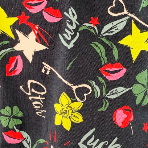 LIU JO Size M Black Multi Color Cotton Blend Print Raw Edge Cropped Jacket