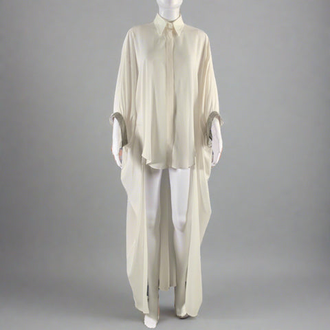 BRUNELLO CUCINELLI Size XS White Silver Silk Elastane Embellishment Dress Top