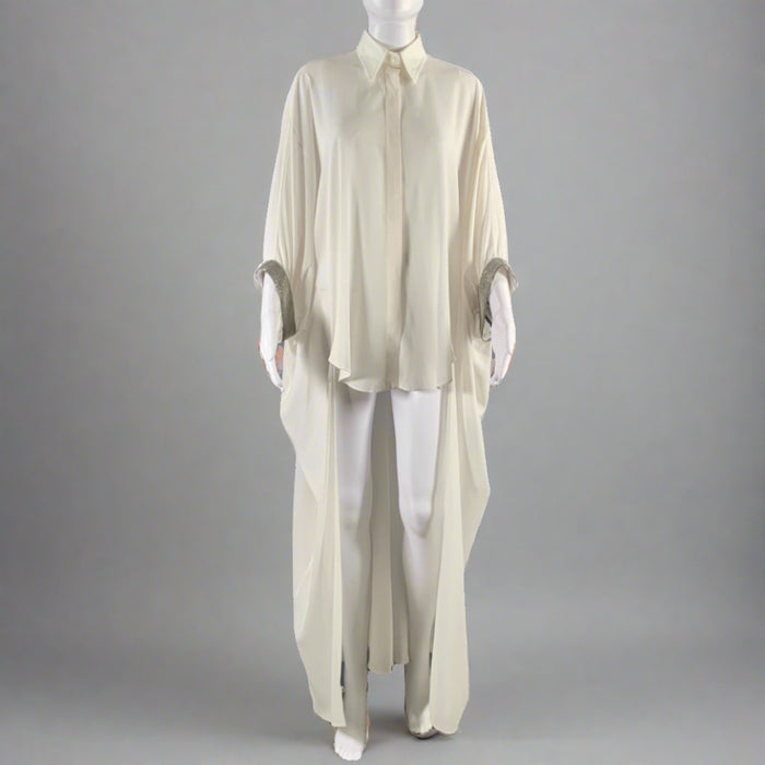BRUNELLO CUCINELLI Size XS White Silver Silk Elastane Embellishment Dress Top