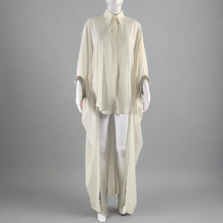 BRUNELLO CUCINELLI Size XS White Silver Silk Elastane Embellishment Dress Top