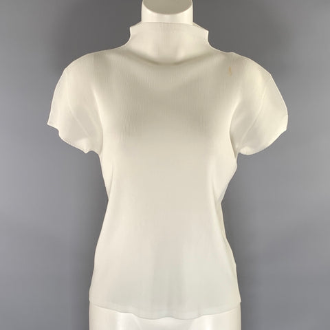 PLEATS PLEASE by ISSEY MIYAKE Size 6 White Polyester Crinkled T Shirt Dress Top