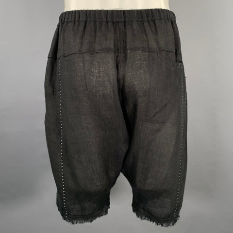KMRII Size S Black Handstitched Linen Shorts